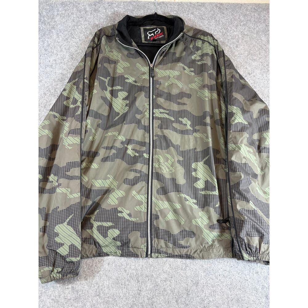 Fox Camo Windbreaker Jacket Mens XL Green Mesh Lined Full Zip Utility Outdoor